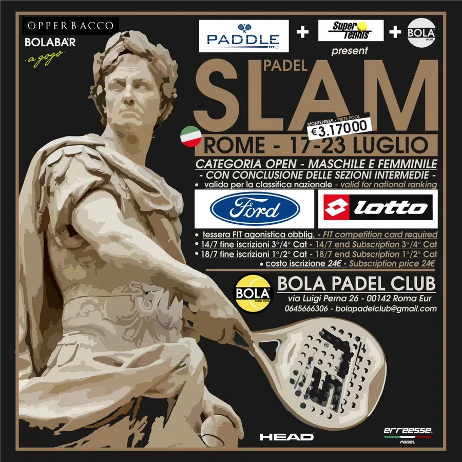 Turnierplakat des Padel Slam im Bola Padel Club in Rom, Sommer 2017